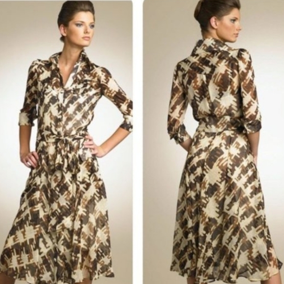 Diane Von Furstenberg Hillevi Silk Printed Sheer Midi Shirtdress Size 8 - Picture 10 of 10